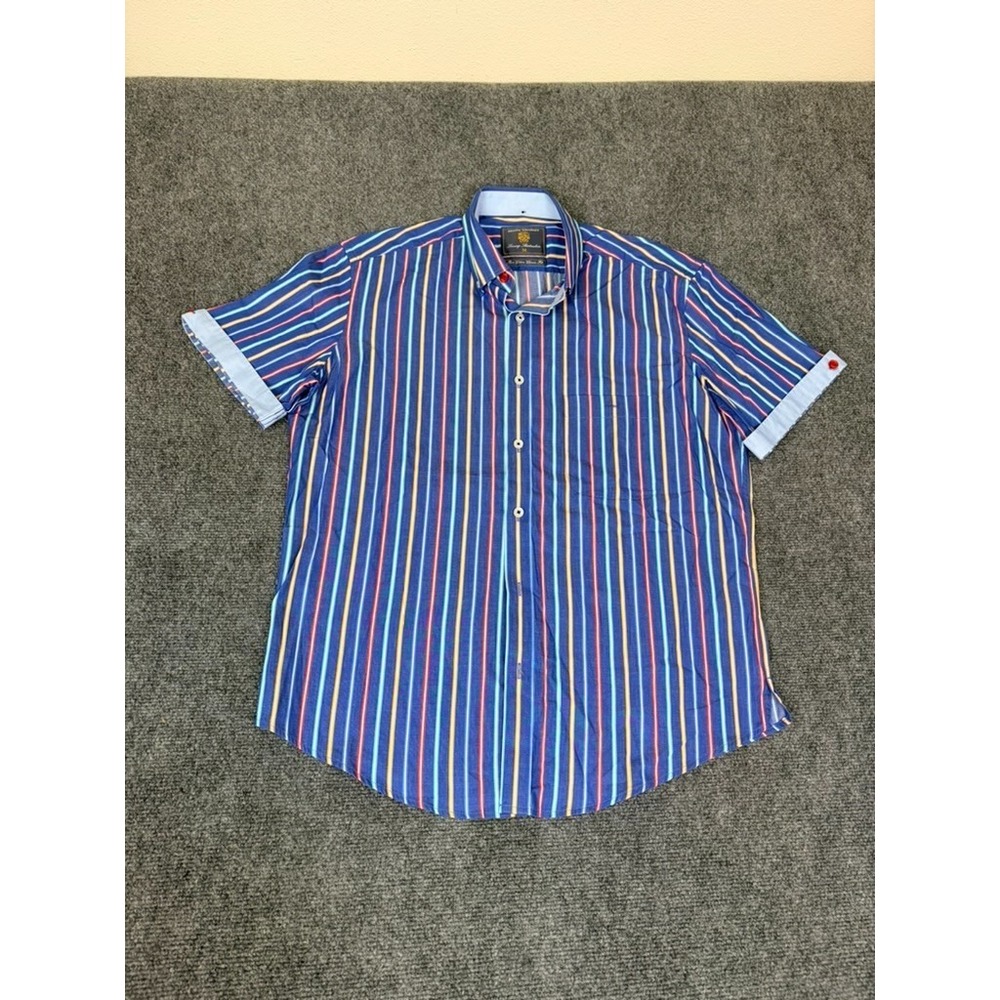 Brook Taverner Luxury ButtonUp Shirt Cotton Multicolor Stripe Classic Fit Size M